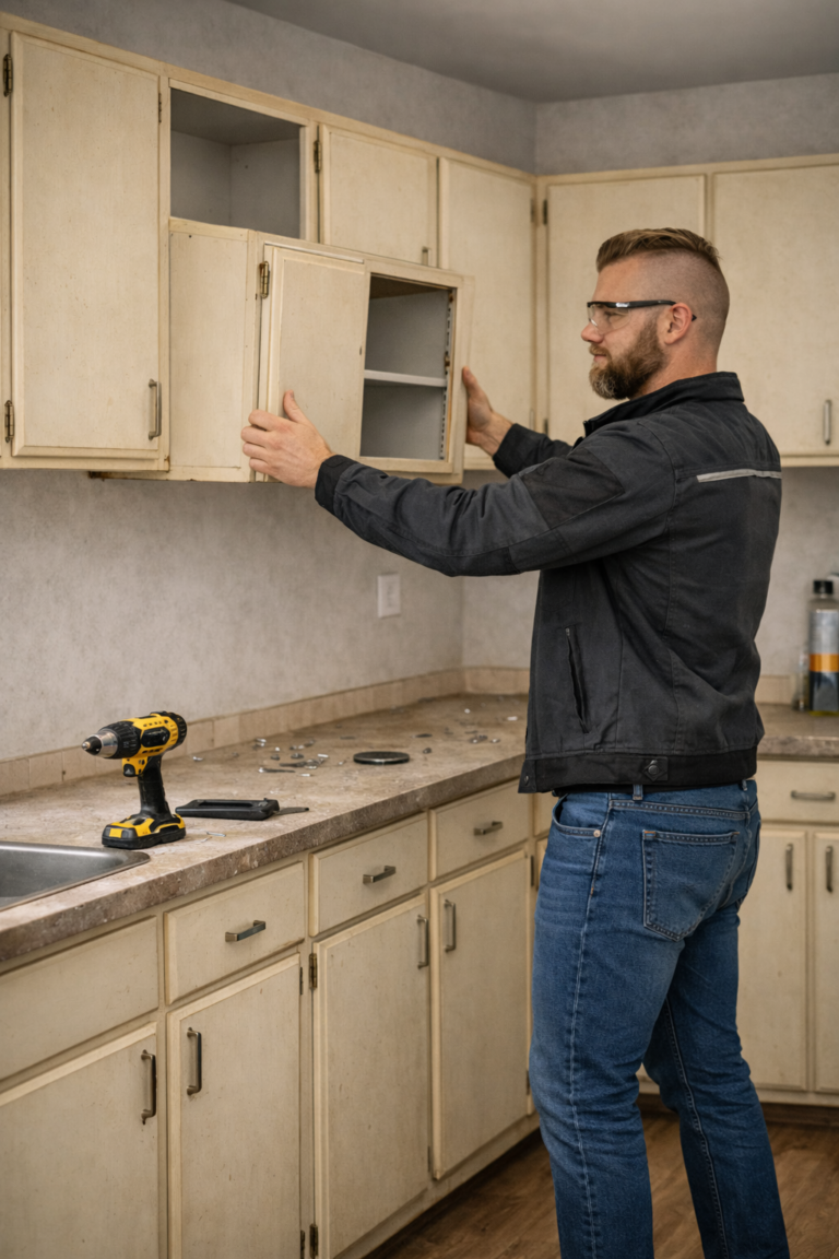 Küchen Wandschrank abbauen im Rahmen der Kleinreparaturen in Rostock